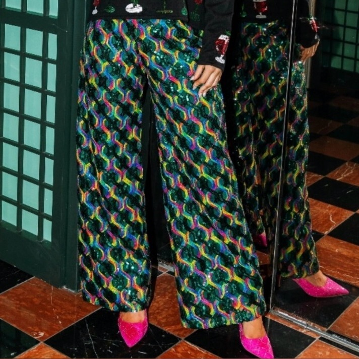 Queen Of Sparkles Multicolor Sequin Wide-Leg Pants